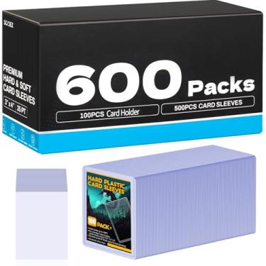 Imagem de 600 capas de cartão de plástico rígido, protetor de cartão de beisebol premium 35PT 35PT 7,6 cm x 10,2 cm, suporte de cartão de plástico rígido, cartas de jogo de futebol esportivo para negociação