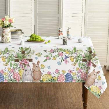 Imagem de Horaldaily Toalha de mesa retangular de 152 cm x 356 cm, rosa coelhinho da Páscoa, flores de ovo, lavável, capa de mesa sazonal para decoração de festa, piquenique, jantar