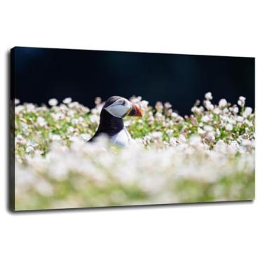 Imagem de 916 Puffin Canvas Prints Amongst Campion Poster Wall Art For Home 1 peça Decorações com moldura 45.7 cm x 30.5 cm