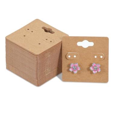 Imagem de 100 peças de cartões de exibição de brinco para venda, 5 cm em branco para exibição de brinco, cartões com orifícios, joias de papel kraftpaper marrom, etiquetas de cartão para venda de joias