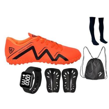 Imagem de Chuteira Society 1000 Campo Sintético Costurado Novo + Meião + Canelei