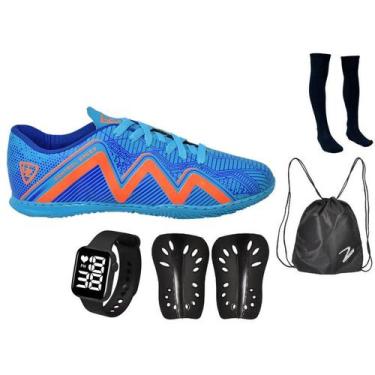 Imagem de Chuteira Futsal 1000 Quadra Costurada Adulto Novo + Meião + Caneleira 