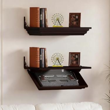 Imagem de GOVIHOMEX Prateleira oculta para armas, prateleira de armazenamento de armas escondida montada na parede com fecho, móveis de compartimento oculto de madeira maciça (nogueira)