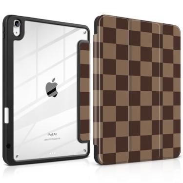 Imagem de TWOLSKOO Capa para iPad Air de 11 polegadas (M3 2025 / M2 2024), parte traseira de acrílico transparente com amortecedor de TPU, suporte para lápis, suporte de três dobras, hibernar/despertar