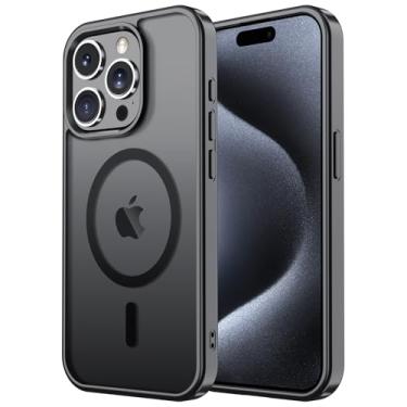 Imagem de Janmitta Capa magnética para iPhone 16e, com protetor de tela, compatível com MagSafe, proteção contra quedas de grau militar, capa de telefone fosca translúcida fina à prova de choque, preta