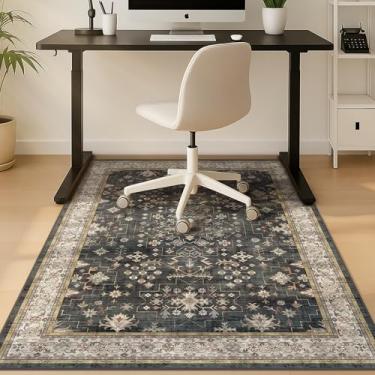 Imagem de Tapete de cadeira de escritório preto 10 x 12 cm para piso de madeira e azulejos, protetor de piso para cadeira de escritório resistente, tapete baixo e ultra macio sob a mesa, suporte de borracha