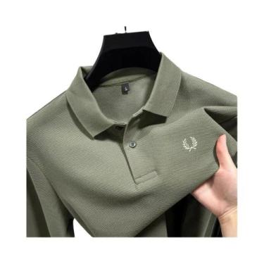 Imagem de Camisa Polo De Algodão Luxuosa Masculina De Manga Longa Moda De Outono