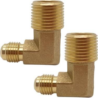 Imagem de 2 peças adaptador de cotovelo de 90 graus, alargador x macho NPT latão para linha de óleo combustível de ar da CX WONDERLAND (1/10.2 cm flare x 3/20.3 cm NPT macho)