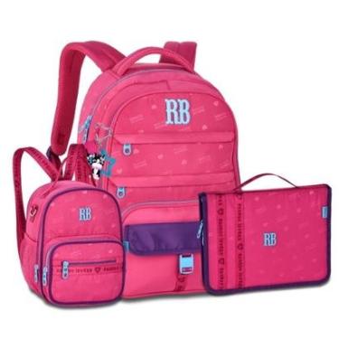 Imagem de Kit Escolar Feminino Mochila com Lancheira e Estojo Fichário-Feminino