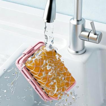 Imagem de Caixa de sabão de plástico bolha, suporte de barra de sabão de lavanderia de malha altamente elástica, saboneteira com bandeja coletora, para chuveiro, cozinha, banheiro (rosa)