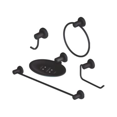 Imagem de Kit Acessório Porta Toalha + Saboneteira + Cabide + Porta Papel Preto