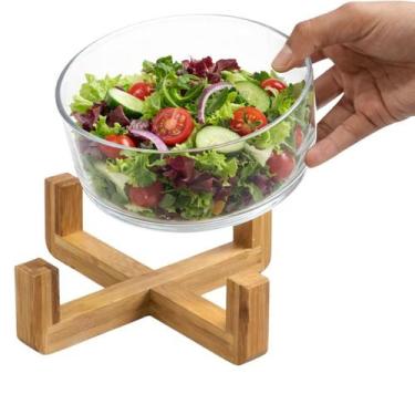 Imagem de Saladeira Vidro Suporte Madeira Bowl Sobremesa Tigela 13cm - CLICK HOU