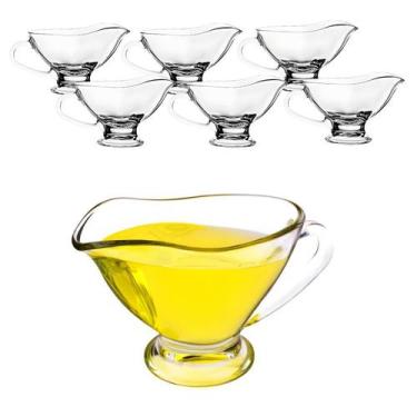 Imagem de Kit 6 Molheira De Vidro Com Alça 200ml Cremeira Bule Molhos - CLICK HO