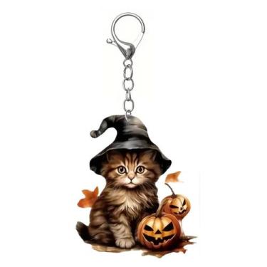 Imagem de Chaveiro Halloween Cat Acrílico 2D Cute Cat Witch Chapéu - yiweisai