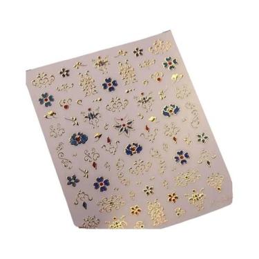 Imagem de Adesivo De Unha 5D Colorido Boêmio Com Coração, Lua, Pérola E Strass, 