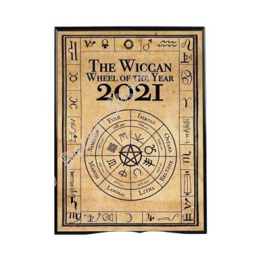 Imagem de Placa De Metal Retrô Com Rodas Do Ano, Tema Bruxa, Para Decoração De P