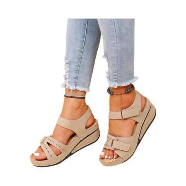 Imagem de Sandálias Femininas De Salto Anabela Com Sola Macia, Plataforma Elegan