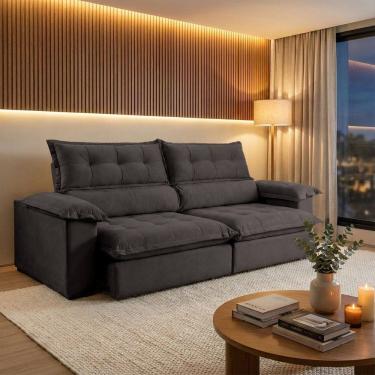 Imagem de Sofá Estofado Retrátil e Reclinável 270cm Cloud Marrom café