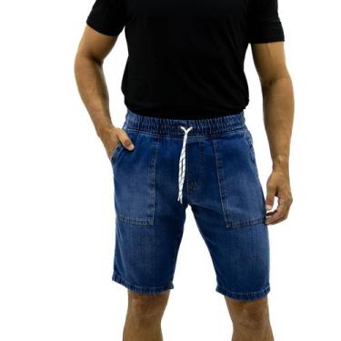 Imagem de Bermuda Jeans Masculina Jogger Casual com Elástico, Cordão Ajustável e