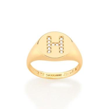 Imagem de Anel Rommanel Letras Folheado a Ouro com Zircônia 512964, Dourado, 16