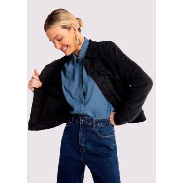 Imagem de Jaqueta Jeans Preta Forro Pelo Carneirinho Lunender 20869, Preto, G