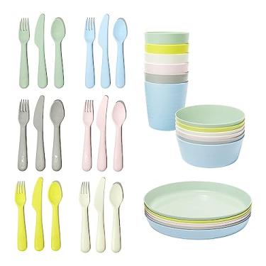 Imagem de IKEA Kalas Conjunto de talheres infantis de plástico livre de BPA – tigela, prato, copo e talheres – cores pastel