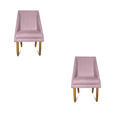 Imagem de Kit 02 Cadeiras Para Sala De Jantar Ana Pés Palito Suede Rosa Bebê - D'classe Decor