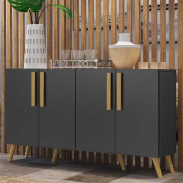 Imagem de Aparador Buffet 4 Portas com Pés Retrô Viena Multimóveis Preto/Natural