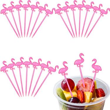Imagem de Palitos de plástico 300 peças, palitos de coquetel, palhetas de plástico para decoração de festas tropicais e suprimentos (formato de flamingo)