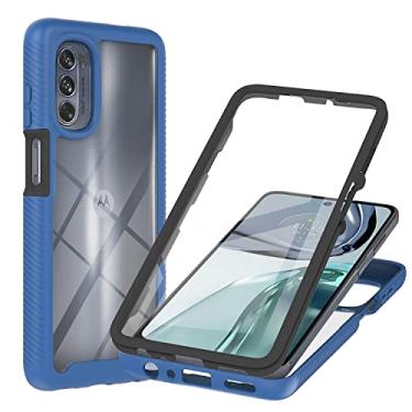 Imagem de Niuuro Capa para Motorola Moto G62 5G com protetor de tela integrado, capa de telefone à prova de choque de proteção 360° de corpo inteiro, com capa traseira de PC rígido + capa de silicone TPU macio antiderrapante - azul