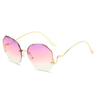 Imagem de Moda Feminina Armação de Metal Lente Gradiente Óculos de Sol Sexy Lady Azul Rosa Óculos Vintage Moderno Tons UV400, Rosa Roxo, Tamanho Único