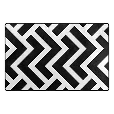 Imagem de Tapete de área Alaza My Daily preto e branco 50,8 cm x 78,7 cm, tapete para porta para sala de estar, quarto, cozinha, banheiro, tapete estampado, exclusivo, leve