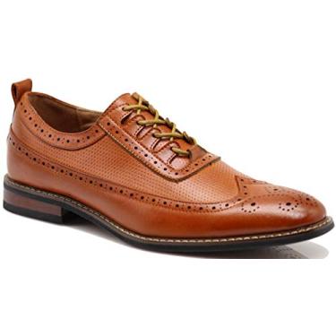 Imagem de Sapato masculino Oxfords Itália moderno design wingtip Captoe 2 tons cadarço sapatos, Wood2_brown, 10.5