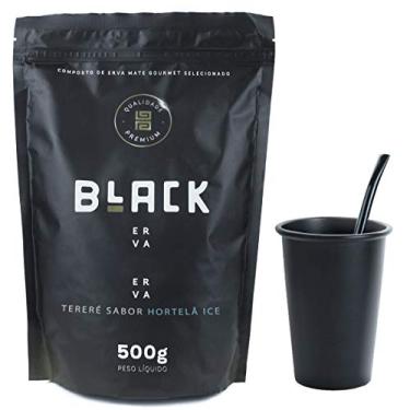 Imagem de KIT COPO DE TERERÉ PRETO 350ML + BOMBA DE TERERE PRETA + BLACK ERVA MATE 500G (Hortelã Ice)