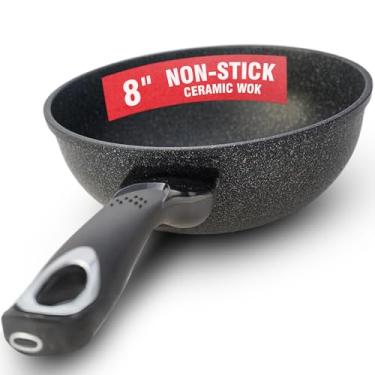 Imagem de Home N KITCHENWARE Wok de cerâmica antiaderente, frigideira - panelas premium de 9 camadas, revestido de mármore coreano - alumínio fundido fácil de limpar - Pronto para indução para refogar, fritar,