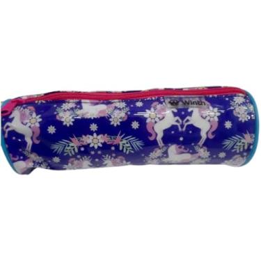 Imagem de Estojo Escolar Plastico Unicornio Redondo Azul Winth