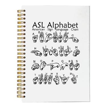 Imagem de VNWEK Caderno de linguagem de sinais americana para crianças, adolescentes, estudantes, caderno inspirador, caderno de professores, caderno espiral do alfabeto ASL 14 x 21 cm