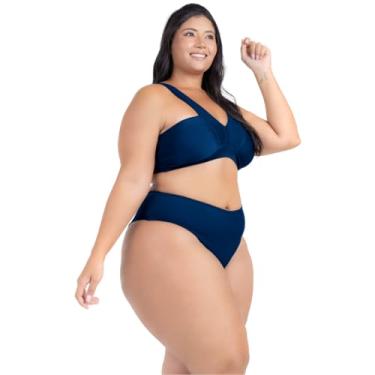 Imagem de Biquini Cós Alto Sustentação Plus Size Alças Largas Decote Em V Com Bojo Cintura Modeladora Moda Praia Verão 2025 (BR, Numérico, 54, Plus Size, Marinho)