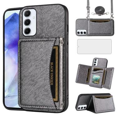 Imagem de Asuwish Capa de telefone para Samsung Galaxy A55 5G capa carteira com protetor de tela de vidro temperado e suporte para cartão, slot de couro PU, alça de pulso móvel, acessórios para celular A 55 55A