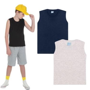 Imagem de Regata Infantil de Menino Lisa Básica de Algodão Kit 3 peças - Aymee, 