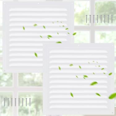 Imagem de 2 peças de ventilação de empena de alumínio de 30,5 x 30,5 cm, aberturas de sótão, ventilação de galpão de parede de metal com parafuso e tela de malha, grade quadrada de retorno para ventilação porta
