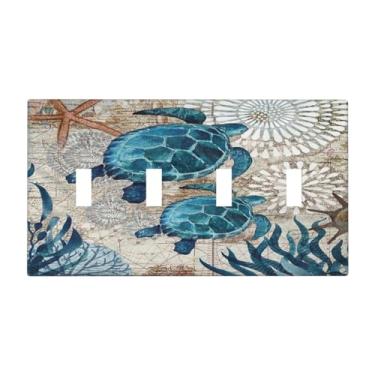 Imagem de Nautical Beach Ocean Blue Turtle 4 Gang Quad Toggle Light Switch Cover Plate Decorativa Elétrica Placa Decorativa Sem Parafusos