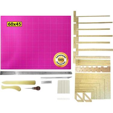 Imagem de Base Corte 60 Régua 60cm Estilete Gabaritos Dobradeiras Rosa - De Acor