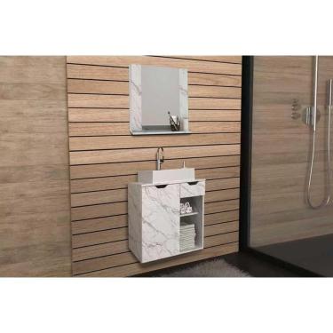 Imagem de Armário c/ Balcão Banheiro Suspenso BN3605 Cuba 60cm BN3600 e Espelho BN3610 Mármore Branco - Tecno Mobili