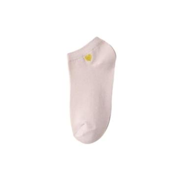 Imagem de 2 pares - Meias femininas curtas finas de verão feitas de algodão puro com bordado de coração invisível - Pó de raiz