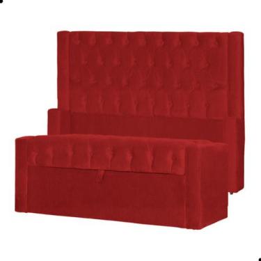 Imagem de Kit Cabeceira e Calçadeira Baú Emma Suede Queen 160 cm - Fina Mobília,