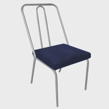 Imagem de Cadeira de Jantar Drika Office Escritório Recepção Ferro Prata Corino Azul Marinho - Ahz Móveis