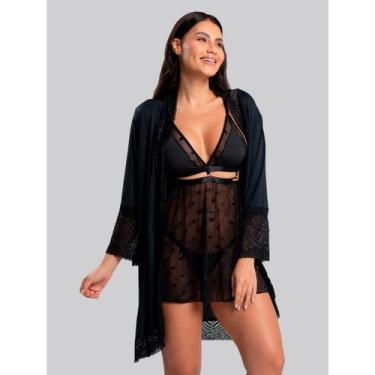 Imagem de Robe Florallys IMI Lingerie  Hobby Feminino em Microfibra e Renda Conf