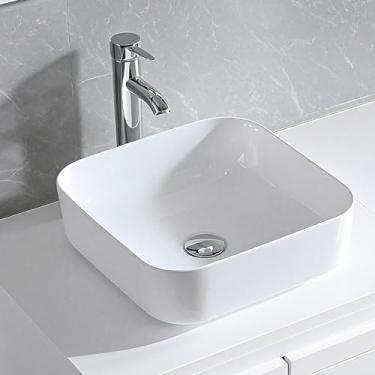 Imagem de Pia de vaso de banheiro, cerâmica de porcelana branca, instalação acima do balcão, vaidade pequena (38,5 x 38,5 x 14 cm)