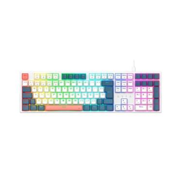 Imagem de TECLADO MECANICO GAMER REDRAGON TRUNDLE RGB BRANCO, AZUL E ROSA SWITCH MARROM
